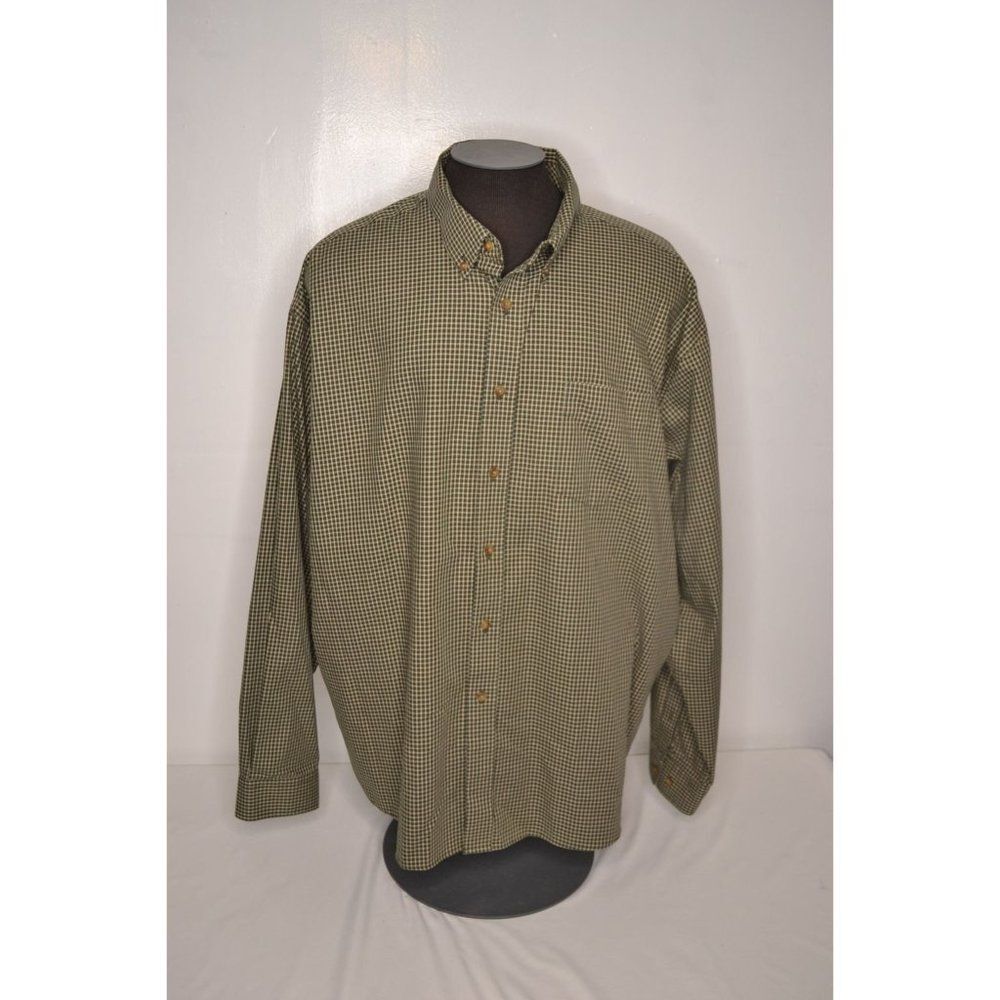 Eddie Bauer Men's 3XL Olive Plaid Wrinkle Resistant Long Sleeve Button Up Shirt